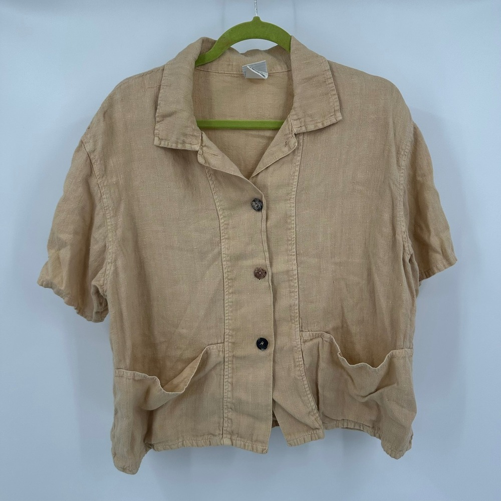 Marc Ware Womens Lagenlook Linen Top Size L Earthy Granola Boxy Neutral